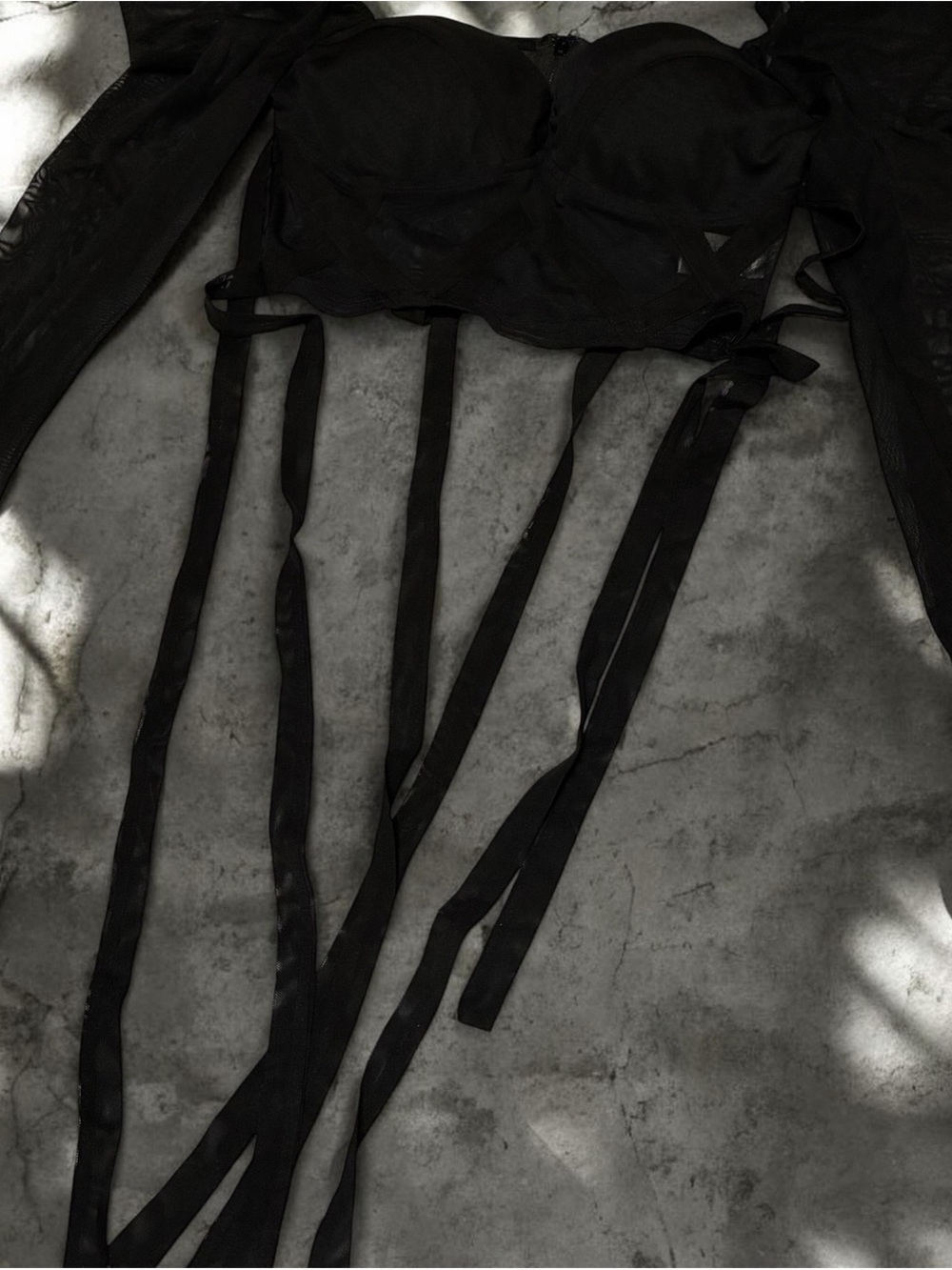 Black Lace Bustier with Long Garter Straps